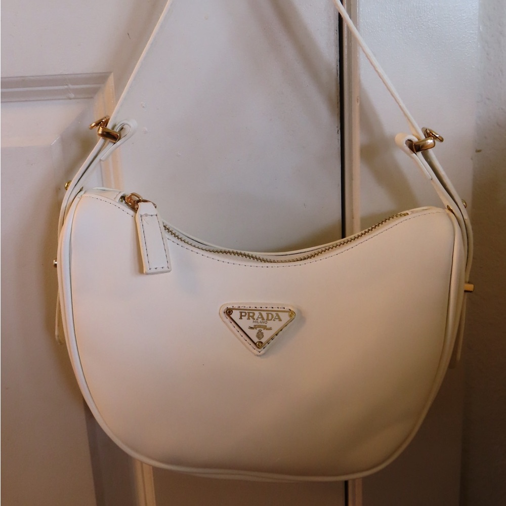 Prada Cream Shoulder Bag with Gold Hardware